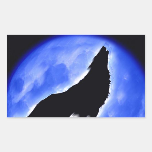 Wolf Howling auf dem Mond Rechteckiger Aufkleber (Vorderseite)