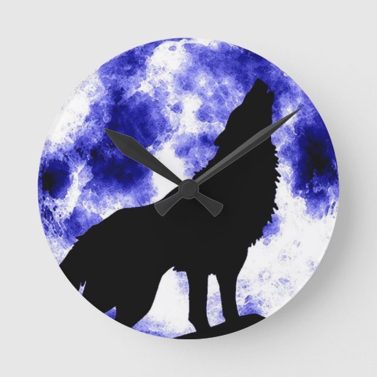 Wolf Howling auf dem Mond Runde Wanduhr (Vorderseite)