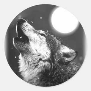 Wolf Howling auf dem Mond Runder Aufkleber
