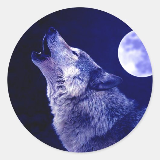 Wolf Howling auf dem Mond Runder Aufkleber (Vorderseite)