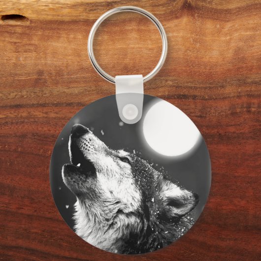 Wolf Howling auf dem Mond Schlüsselanhänger (Vorderseite)