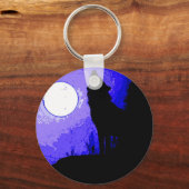 Wolf Howling auf dem Mond Schlüsselanhänger (Vorderseite)