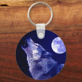 Wolf Howling auf dem Mond Schlüsselanhänger (Vorderseite)