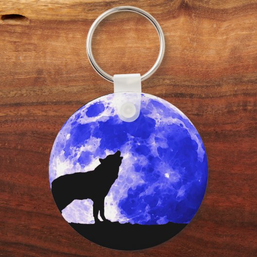 Wolf Howling auf dem Mond Schlüsselanhänger (Vorderseite)