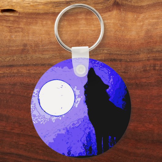 Wolf Howling auf dem Mond Schlüsselanhänger (Vorderseite)