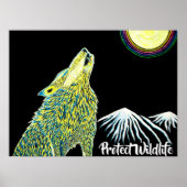 Wolf Howling auf dem Mond schützt Wildtiere Poster (Vorne)