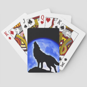 Wolf Howling auf dem Mond Spielkarten