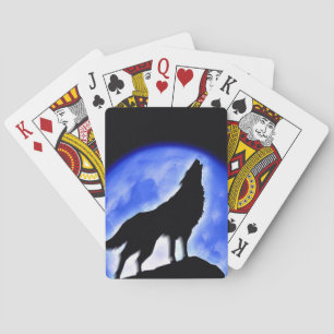 Wolf Howling auf dem Mond Spielkarten