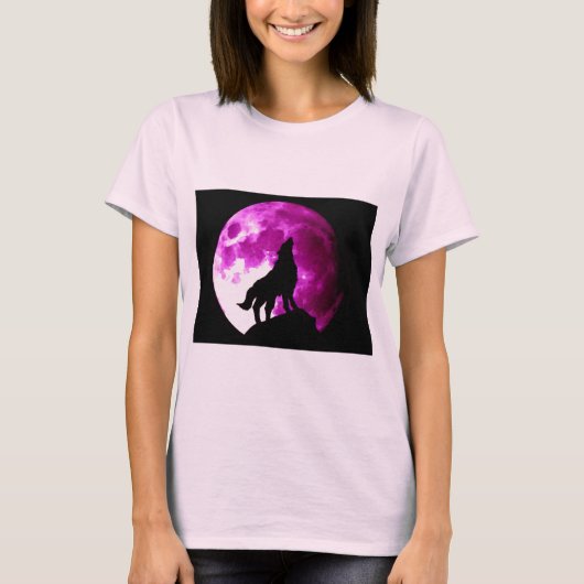 Wolf Howling auf dem Mond T-Shirt (Vorderseite)
