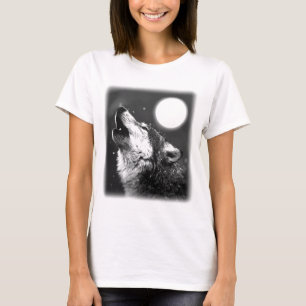 Wolf Howling auf dem Mond T-Shirt