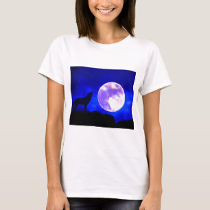 Wolf Howling auf dem Mond T-Shirt
