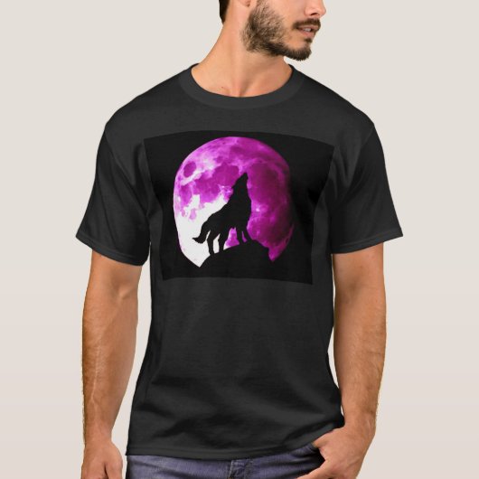 Wolf Howling auf dem Mond T-Shirt (Vorderseite)