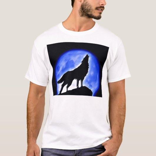 Wolf Howling auf dem Mond T-Shirt (Vorderseite)