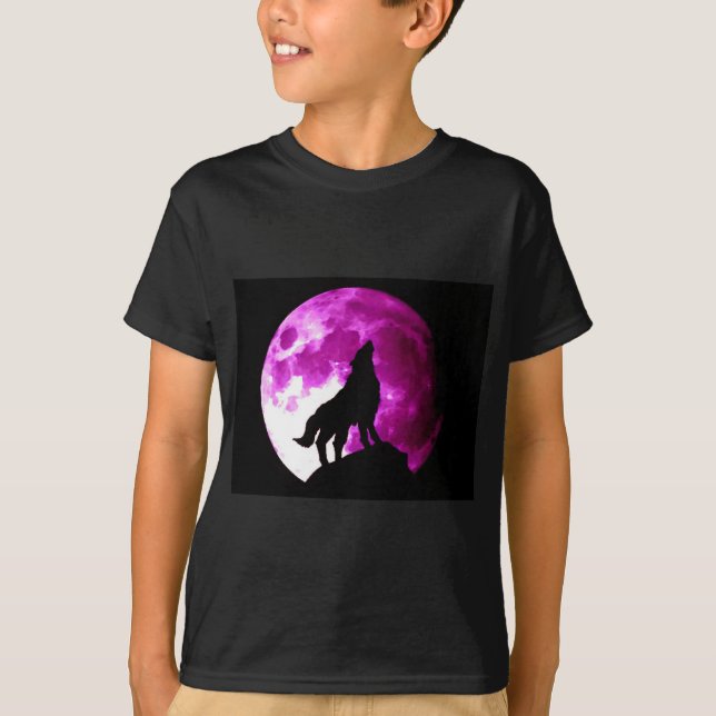 Wolf Howling auf dem Mond T-Shirt (Vorderseite)