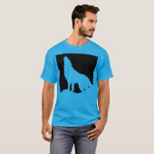 Wolf Howling auf dem Moon Pop Art Aquamarin Blue T-Shirt (Vorne ganz)