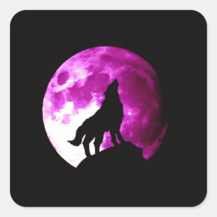 Wolf Howling auf dem Moon Square Sticker