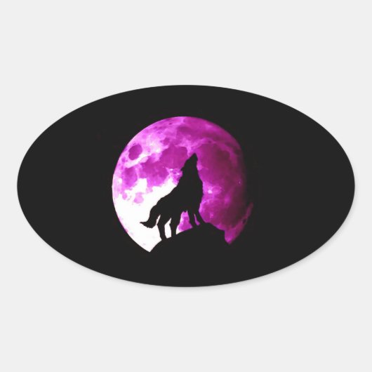 Wolf Howling auf dem Oval-Sticker des Mondes Ovaler Aufkleber (Vorderseite)