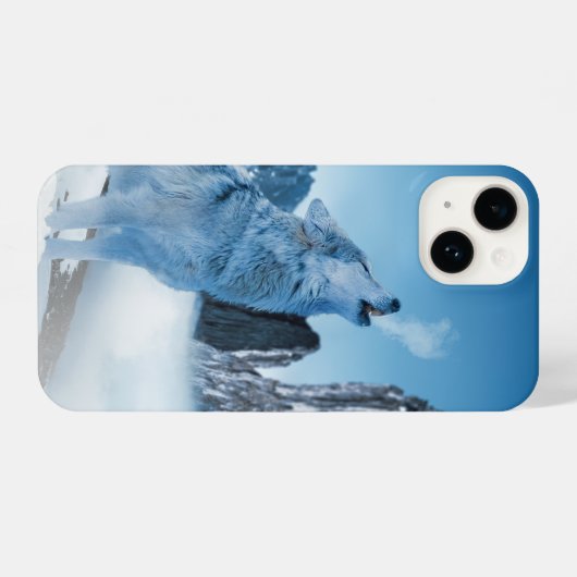 Wolf Howling auf einem Schneeberg im Winter iPhone Hülle (Rückseite (Horizontal))