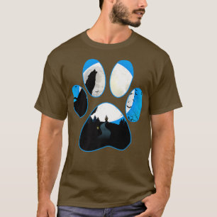 Wolf Howling auf Moon Blue Dog Paw Halloween T-Shirt
