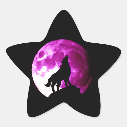 Wolf Howling auf Moon Star Sticker (Vorderseite)