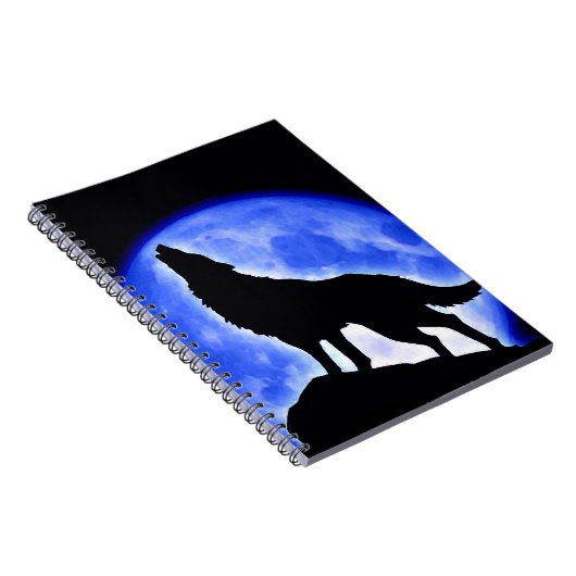 Wolf Howling bei Blue Moon Notebook Notizblock (Rechte Seite)
