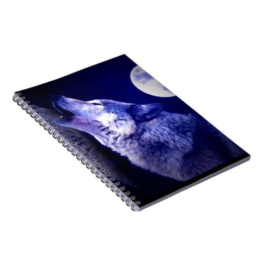 Wolf Howling bei Blue Moon Notebook Notizblock (Rechte Seite)