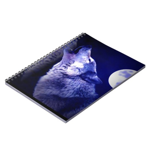 Wolf Howling bei Blue Moon Notebook Notizblock (Linke Seite)