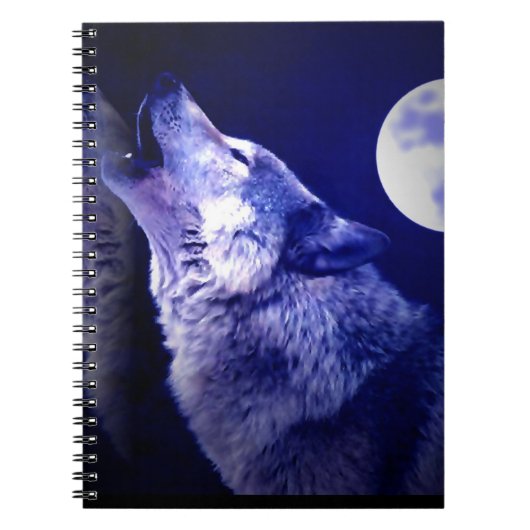 Wolf Howling bei Blue Moon Notebook Notizblock (Vorderseite)