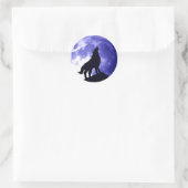 Wolf Howling bei Moon Blue Night Fullmoon Runder Aufkleber (Tasche)