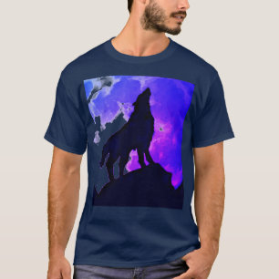 Wolf Howling bei Moon Blue T-Shirt