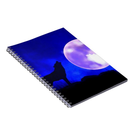 Wolf Howling bei Moon in Blue Night Notebook Notizblock (Rechte Seite)