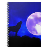 Wolf Howling bei Moon in Blue Night Notebook Notizblock (Vorderseite)