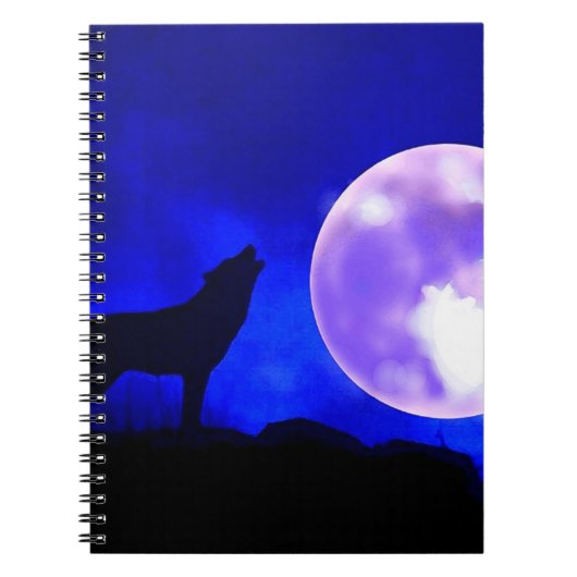 Wolf Howling bei Moon in Blue Night Notebook Notizblock (Vorderseite)