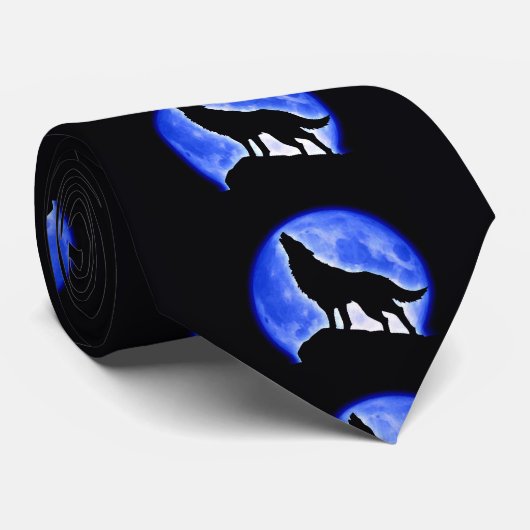 Wolf Howling bei Moon Neck Tie Krawatte (Gerollt)