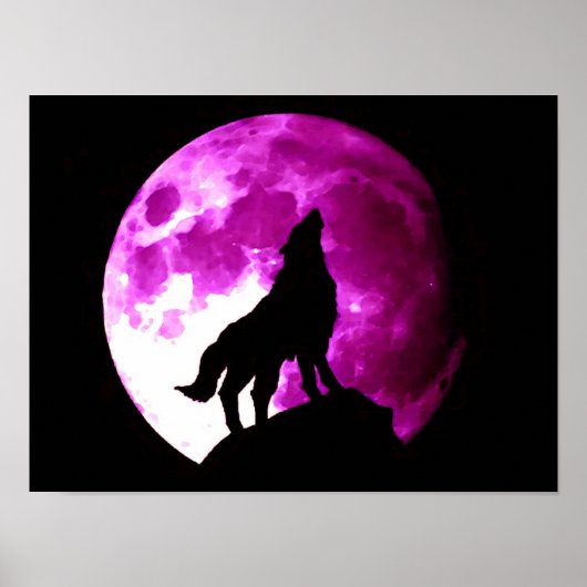 Wolf Howling bei Moon Poster Print (Vorne)