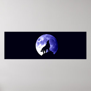 Wolf Howling bei Moon Poster Print Wild Animal Art