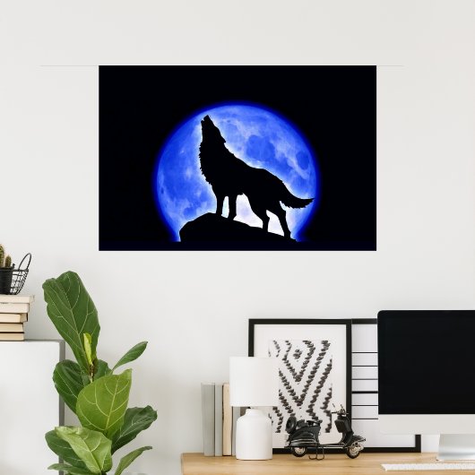 Wolf Howling bei Moon Poster Print - Wolf Poster (Heimbüro)