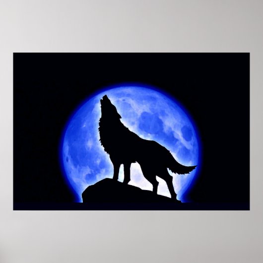 Wolf Howling bei Moon Poster Print - Wolf Poster (Vorne)