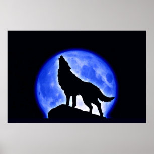 Wolf Howling bei Moon Poster Print - Wolf Poster