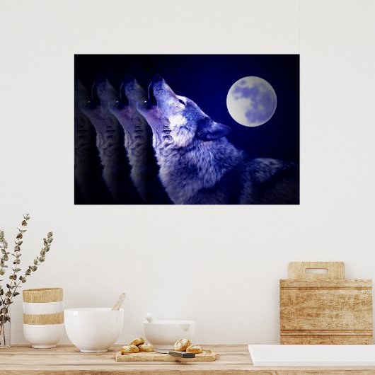 Wolf Howling bei Moon Poster Print - Wolf Poster (Küche)