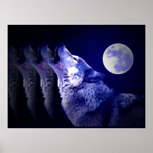 Wolf Howling bei Moon Poster Print - Wolf Poster (Vorne)