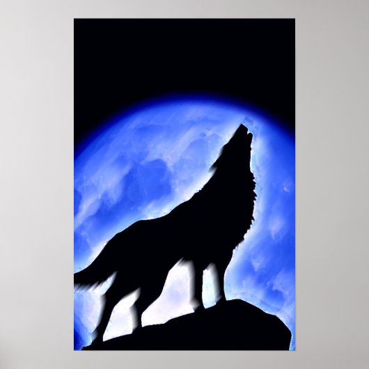 Wolf Howling bei Moon Poster Print - Wolf Poster (Vorne)