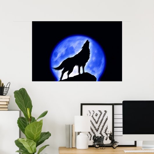 Wolf Howling bei Moon Poster Print - Wolf Poster (Heimbüro)