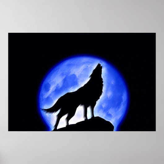 Wolf Howling bei Moon Poster Print - Wolf Poster (Vorne)