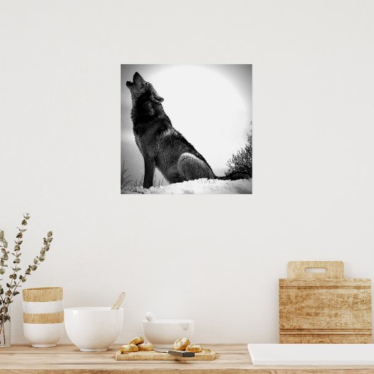 Wolf Howling bei Moon Poster Print - Wolf Poster (Küche)