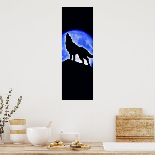 Wolf Howling bei Moon Poster - Wolf Poster (Küche)