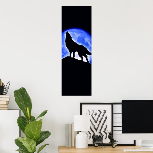Wolf Howling bei Moon Poster - Wolf Poster (Heimbüro)