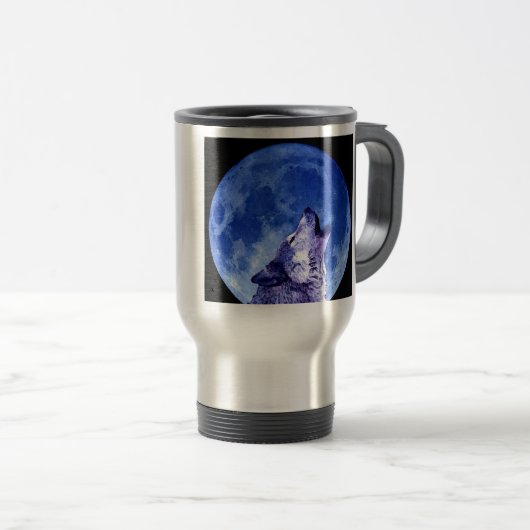 Wolf Howling bei Moon Travel Mugs Reisebecher (VorderseiteRechts)