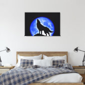 Wolf Howling bei Moon Wrapped Canvas Leinwanddruck (Insitu (Schlafzimmer))