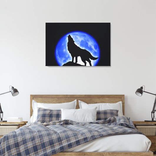 Wolf Howling bei Moon Wrapped Canvas Leinwanddruck (Insitu (Schlafzimmer))